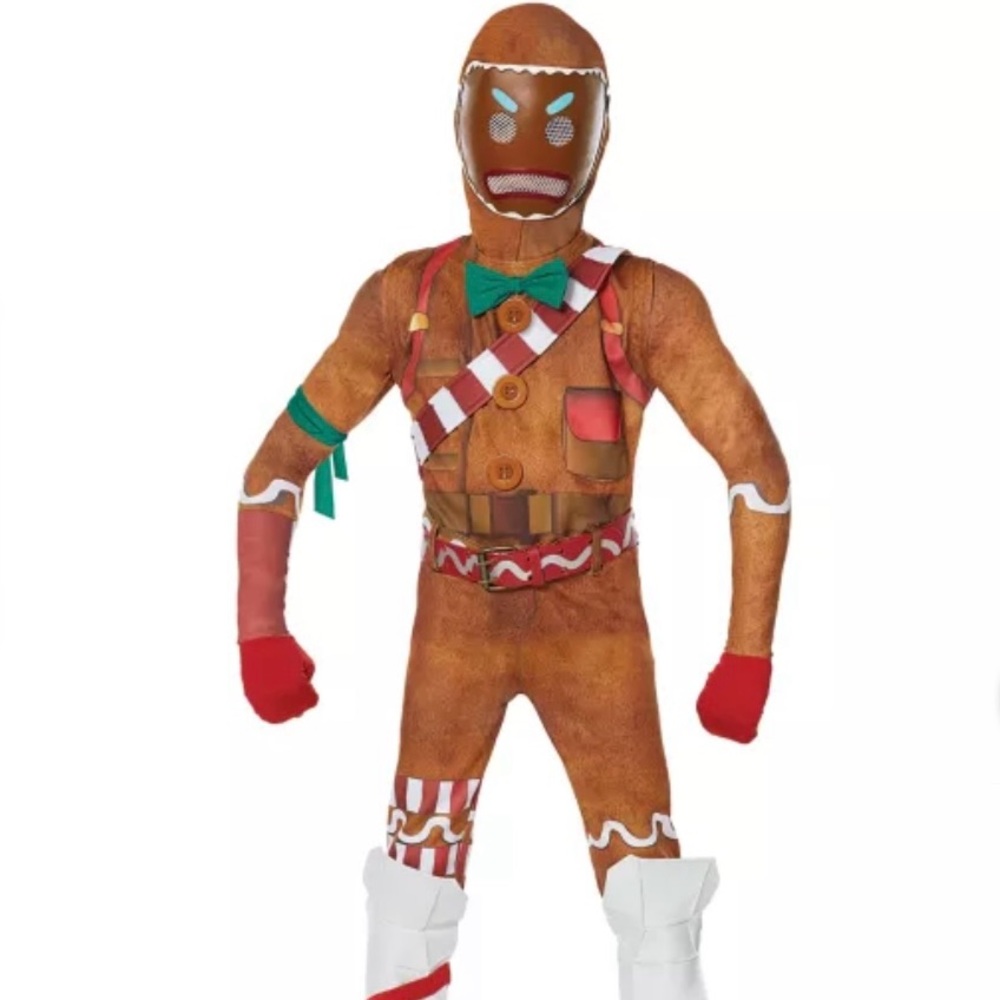Fortnite Merry Marauder Costume and Candy Pickaxe.